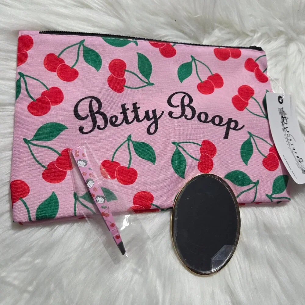 Betty Boop Cosmetic Pouch, Mirror & Tweezer Set